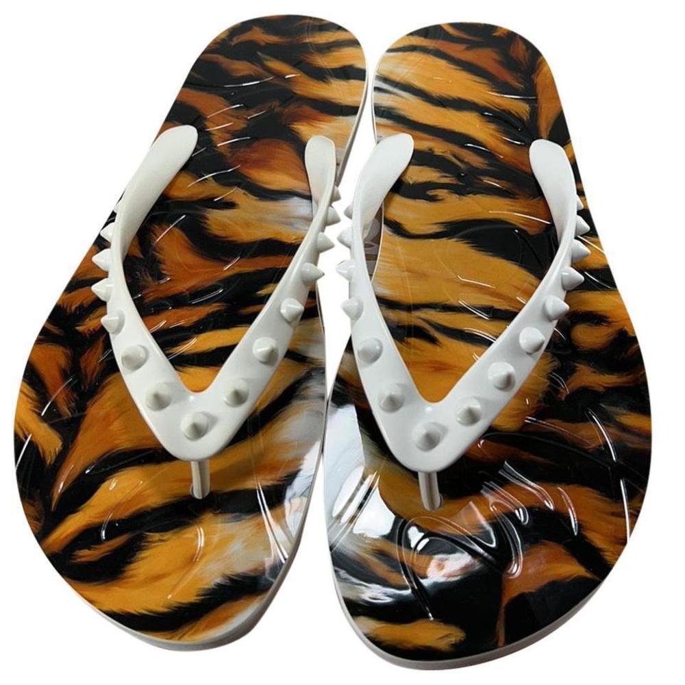 Christian Louboutin White and Tiger Print Sandals - Picture 2 of 12